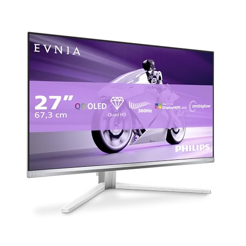 Philips Monitor 27M2N8500AM 26.5" 2560x1440, WQHD, 360Hz, QD-OLED Panel, 0.03ms GtG, USB-C Speakers (HDMI2x 2.1 DP 1x 1.4) Adaptive Sync, HDR400 TrueBlack, FreeSync Prem. Pro, G-Sync Comp., Argento