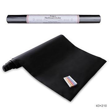 Schwarze Tafelfolie - Abnehmbare Tafelfolie Selbstklebende Kreidetafel 43 cm x 210 cm Selbstklebende 5 Stücke Kreide - Ezigoo