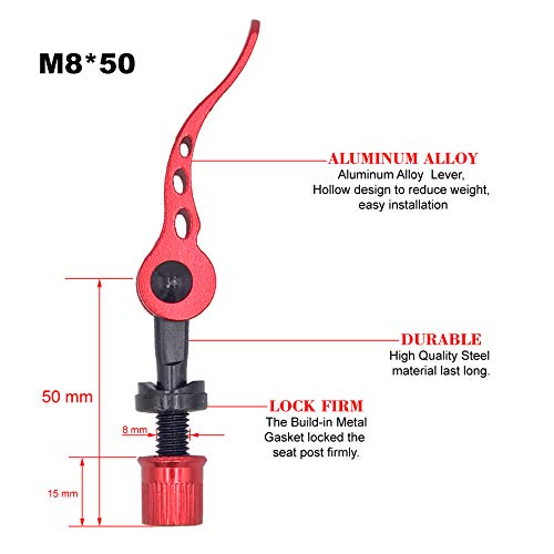DEERU Bike Seat Clamp Bicycle Clamp Quick Release Seatpost Quick Release, 2 pcs M8x50 Quick Releases in Package, Red