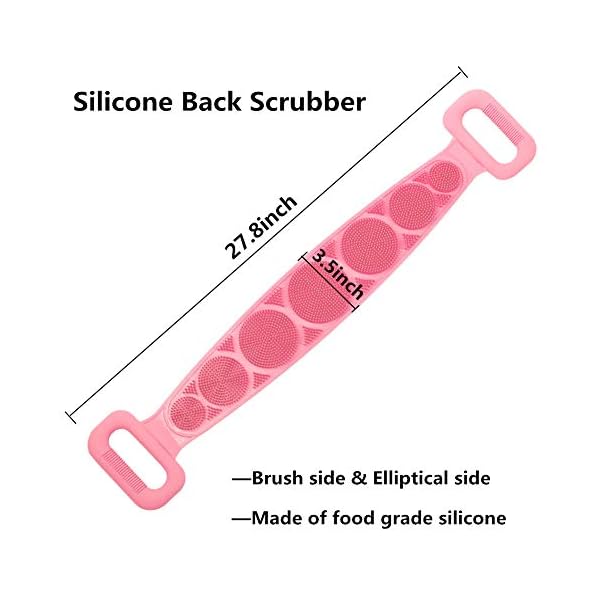 Silicone-Back-Scrubber-for-Shower-Handle-Body-Washer-Exfoliating-Texture-Scrubbing-Pad-Back-Cleaning-Bath-Strap-with-Soft-Brush-Bristles-and-massage-dots-Pink Silicone Back Scrubber for Shower, Handle Body Washer, Exfoliating Texture Scrubbing Pad, Back Cleaning Bath Strap with…