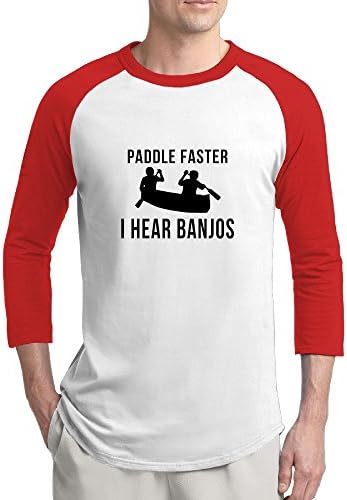 Pingquchan Paddle Faster I Hear Banjos Mens 3/4 Raglan Sleeve Athletic Shirts Casual Tees For Men Baseball T-Shirt S Red