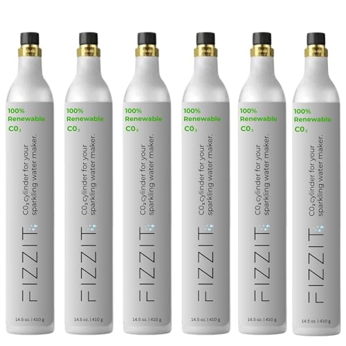 FIZZIT 60L Threaded CO2 Canister Refill for Soda Makers, 6 Pack Value Bundle, Compatible with Screw-In Soda Machines
