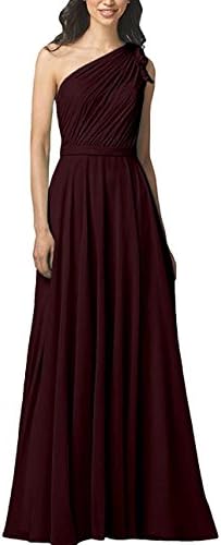 GURNALL Chiffon One Shoulder Bridesmaid Dresses Long Prom Evening Gown Burgundy Size 24W