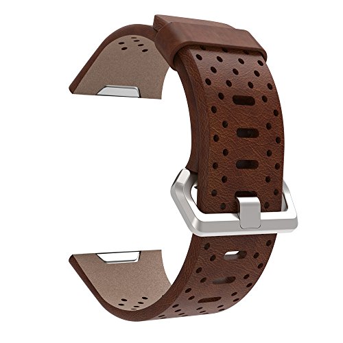 Kanzd Perforated Leather Accessory Band Bracelet Watchband For Fitbit Ionic (Brown)
