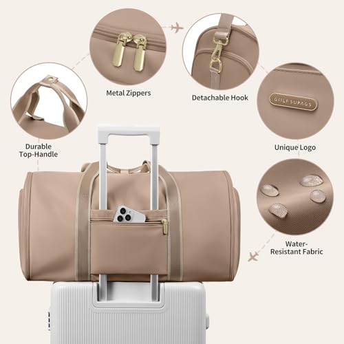2 in 1 Convertible Travel Bag Tote Bag Women's Clothing Bag Suit Bags for Business, Travel and Sport (Champagne)