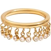 NewZenro Round CZ Tassel Dangle Drop Stacking Rings for Women Stainless Steel Silver/Gold-Tone Danity Sparkling Crystal Finger Band Statment Ring Comfort Fit Fashion Wedding Holiday Jewelry Size 7