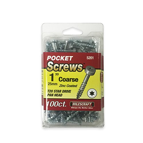 Milescraft 5201 1" Pocket Screws - Coarse - Includes 100 T20 Torx Pan Head Fasteners