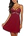 RSLOVE Women Lace Modal Soft Sleepwear Chemises Nightgowns Sleeveless Full Slip Lace Lounge Dress (XL, Wine Red)
