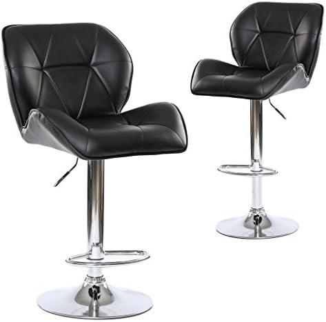 Chiming PU Leather Bar Stools Modern Diamond Pattern Swivel Dinning Kitchen Chair, Set Of 2, Black