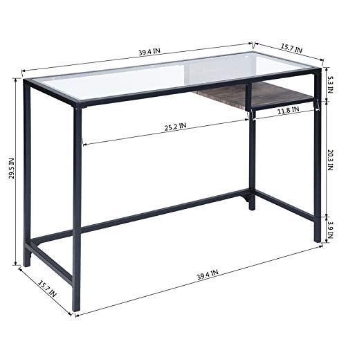 Aingoo Glass Computer Desk Study Writing Table Metal Frame For Student