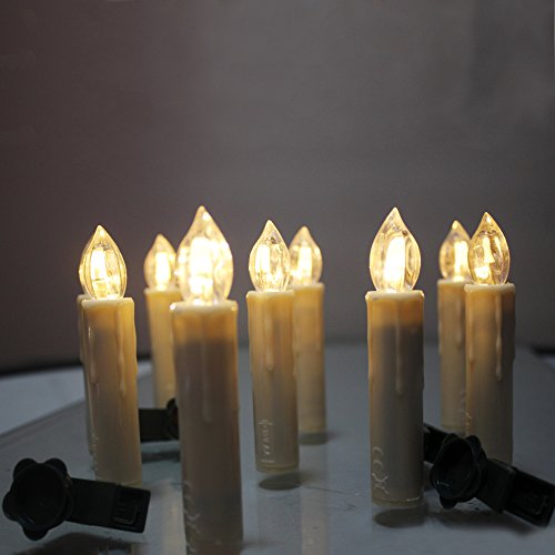 TBW Battery Powered Remote Control LED Christmas Tree Taper Candles with Remote and Removable Clips for Weddings, Vigil and Menorah (4'', Ivory),Pack of 10