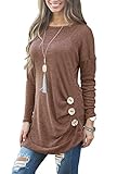 Muhadrs Women's Cotton Knitted Long Sleeve Lightweight Tunic Sweatshirt Tops Brown M