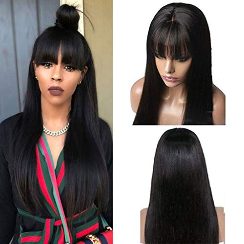 IUPin-Silky-Brazilian-Virgin-Straight-Human-Hair-Wigs-with-Bangs-150-Density-Glueless-None-Lace-Front-Wigs-Machine-Made-Straight-Bangs-Wigs-for-Black-Women-Natural-Color-18inch-Straight-Wig