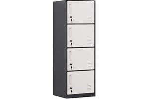 DAYTOYS 4 Door Metal Vertical Storage Locker for Kids Bedroom, Children Room, School, Office, Home,Stackable Steel Storage Cabinet for Clothes & Sports Equipment,Anti-Tilting Device (Gray)