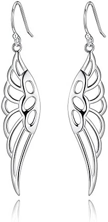 Highly Polished Sterling Silver Filigree Spreading Angel Wing Dangle Drop Earrings