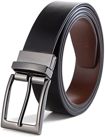 XAvoe Men's Genuine Leather Ratchet Belt Automatic Slide Buckle 1 3/8" Width (Reversible prong belt Black/Brown Style 1, Waist Size 26" - 43")