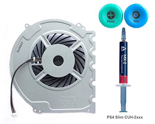 Replacement Internal Cooling Fan for PS4 Slim - ElecGear CPU Cooler, Arctic MX-2 Thermal Paste, TR8 Torx Security, PH00 Screwdriver Repair Tool Kit for Playstation 4 Slim CUH-2xxx