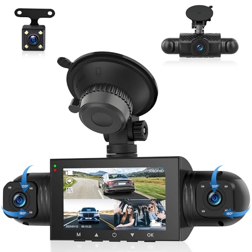 4 Channel Car Dashcam 360°, 4 HD 1080P Front and Rear Left Right Camera, 3 Inch 1080P Dash Cam with 8 IR Night Vision/Loop Video/24H Parking Monitor/G-Sensor
