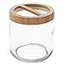 mDesign Glass Soap Dispenser Pump, Canister Jar for Cotton Balls/Swabs, Cosmetic Organizer Tray, Toothbrush Holder - Set of 4, Clear/Natural Bamboo