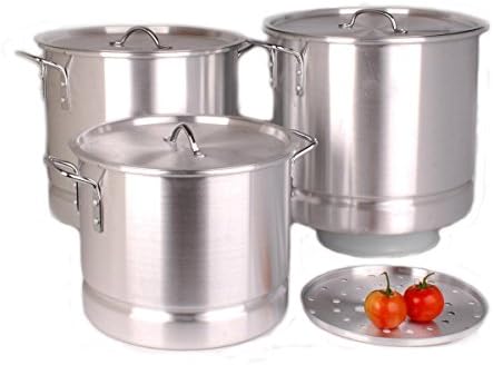 9819 Uniware® Professional Aluminum Stock Pot With Steamer Set of 3, 64 QT, 84 QT, 100 QT