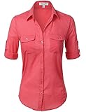 Luna Flower Women's Junior Size Side Ribbed Panel Stylish Button Down Shirts