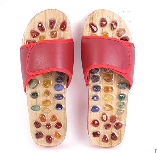 Oudan Foot Massage Slippers Natural Agate Sole Shoe Upper Sizing Indoor Flat Slippers Summer Non-Slip Massage Sandals, Black, 39 (Color : Red, Size : 38)