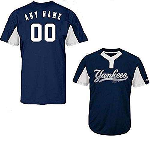 Custom Adult Medium New York Yankees 2-Button Placket Cool-Base MLB Licensed Jersey Navy/White