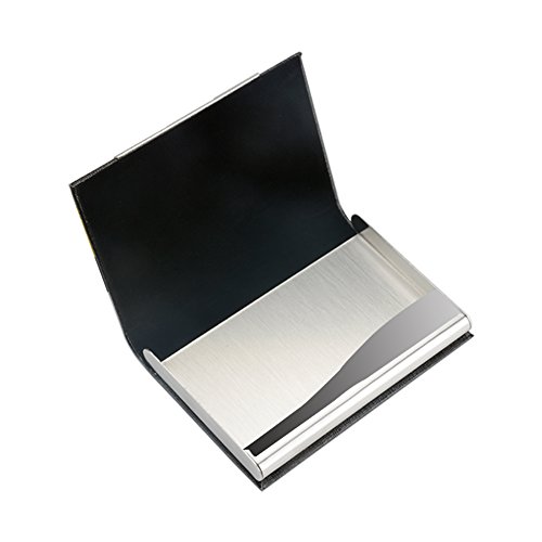 KISSWILL 2 Pack Business Card Holder, PU Leather Business Card Case with Magnetic Shut for Men and Women (Black/Blue)