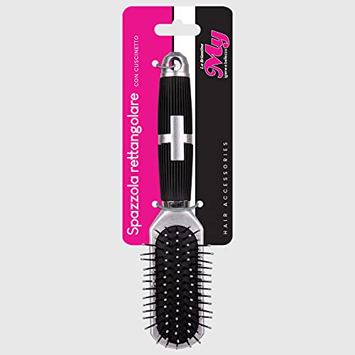 La Briantina Rectangular Detangling and Massaging Hair Brush for Straight and Wavy Hair, Grey and Black