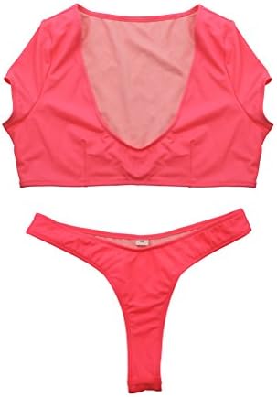 Women's 2 Pieces Push Up Padded Swimsuit Revealing Thong Bikinis V Bottom Style Brazilian Bottom Bra Sets (L)
