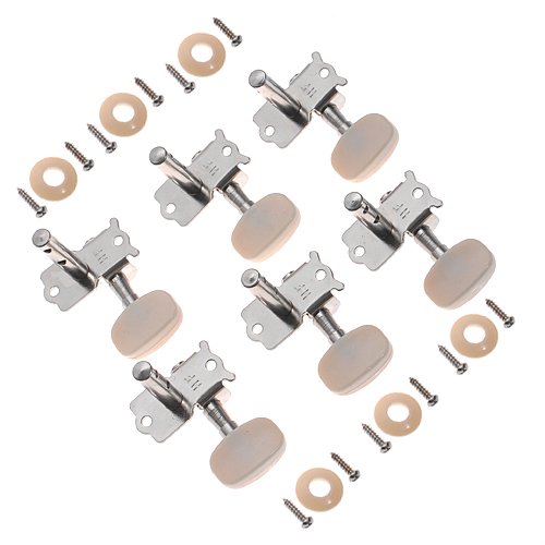 Kmise 6R Classical Guitar String Tuning Pegs Tuner Machine Heads Chrome (White) (A1659) - Thumbnail 4
