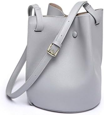 Women Leather Bucket Bag -Four Leaf Clover- with Adjustable Longer Strap Grey