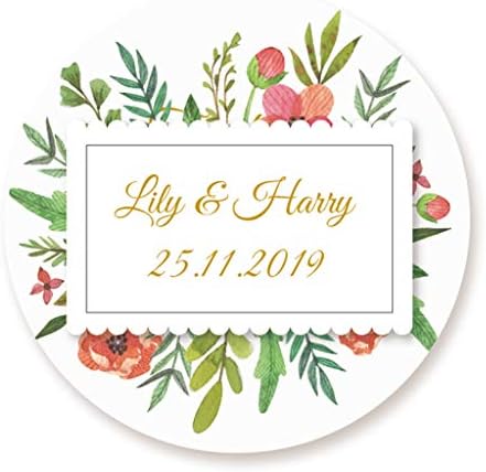 eKunSTreet ® 48x Personalised 40mm Round Wedding Favour Stickers,Floral Wedding Engagement Labels,Invitation Envelopes Seals,Party Favour Labels,Sweet Bag Stickers,Guest Book Decor