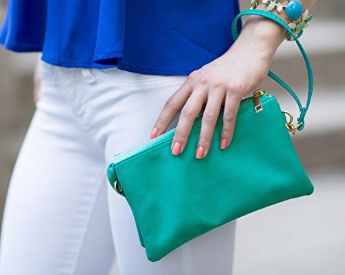 Humble Chic Vegan Leather Small Crossbody Bag or Wristlet Clutch Purse, Includes Adjustable Shoulder and Wrist Straps, Turquoise, Teal, Aqua Blue