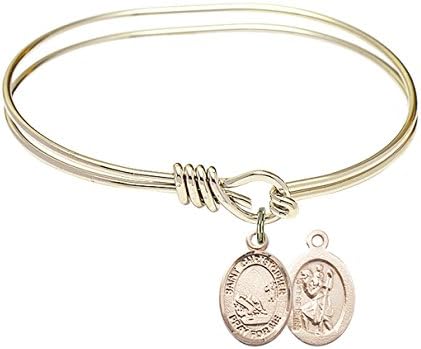 St. Christopher Fishing Charm On A Child Sized 5 3/4 Inch Oval Eye Hook Bangle Bracelet