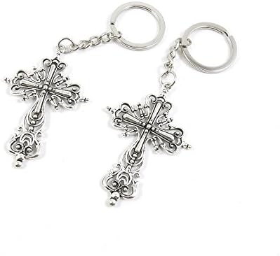 50 Pieces Keyring Key Ring B3JT8 Latin Cross Keychain Automotive Car Door Key Tags Findings Charms Chains