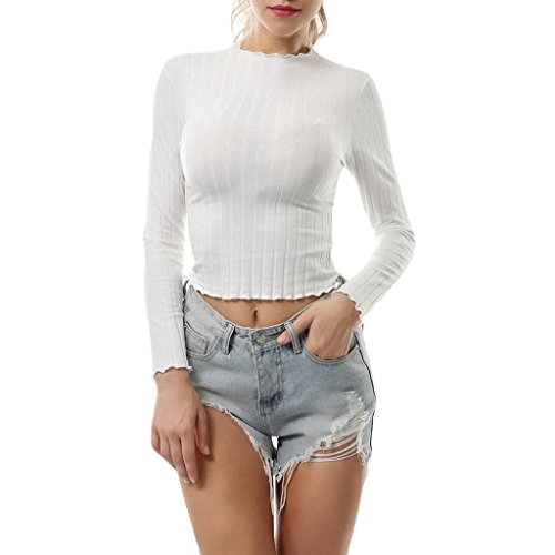 Click Here to See More Images NREALY Sexy Fashion Womens Fall Casual Top Solid Long Sleeve Vest Blouse T-Shirt(Large, White)