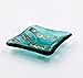 Metallic Copper, Gold and Silver Accents on a Transparent Aquamarine Blue Fused Glass Small Square Decorative Bowl