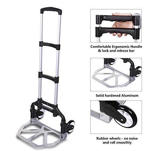 Voluker Portable Heavy Duty Aluminum Folding Hand Truck and Dolly Two-Wheel Luggage Cart (150 LB)