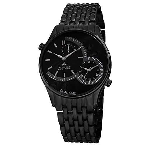 August Steiner Men's AS8141BK Black Dual Time Zone Quartz Watch with Black Dial and Black Bracelet