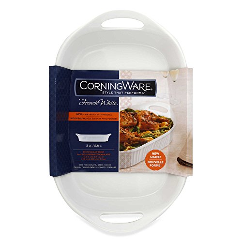 CorningWare French White III 3Quart Ceramic Oblong Casserole Dish with Sleeve Oven, Microwave