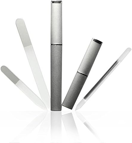 Bona Fide Beauty Crystal Nail Files - 3 Piece Silver Genuine Czech Glass Nail Files with Cases - Best Nail Files for Nail Care &amp; Nail Art - Great Manicure &amp; Pedicure Glass Fingernail Files