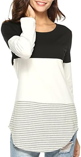 Aliex Women's Tunic Top Casual Long Sleeve T-Shirt Color Block