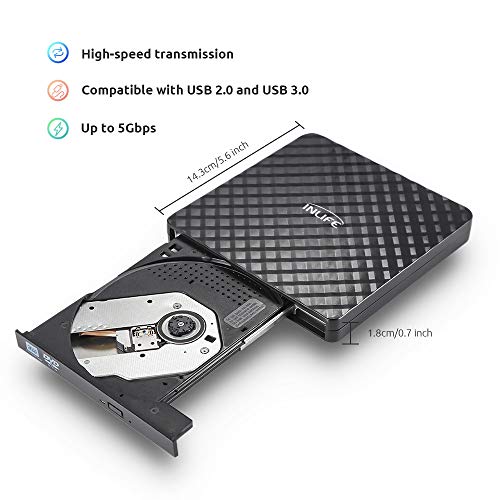 External CD Drive, InLife USB 3.0 Portable DVD Drive,+/-RW Drives/Writer/Rewriter/Burner High Speed Data Transfer for Mac OSX Laptops Desktops Notebooks Windows7/8/10