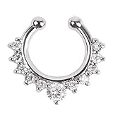 RoseSummer 1Pc Fake Septum Clicker Nose Ring Hanger Clip On Non Piercing Body Ring Jewelry (Sliver)