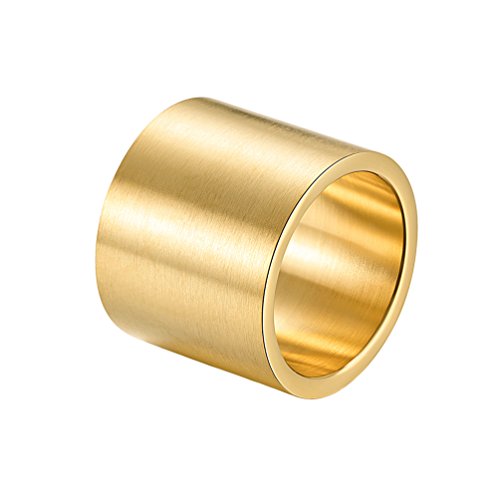 INRENG Mens Womens Stainless Steel 19mm Wide Ring Big Cool Plain Band Matte Finish Flat Top Gold Size 9