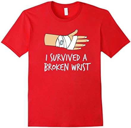 Men's I Survived A Broken Wrist Funny Stuntman Injury Bones TShirt Large Red