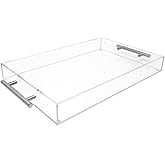 Isaac Jacobs Clear Acrylic Serving Tray (11x17) with Silver Metal Handles, Spill-Proof, Stackable Organizer, Food & Drinks Server, Indoors/Outdoors, Lucite Storage (11x17, Clear with Silver Handle)