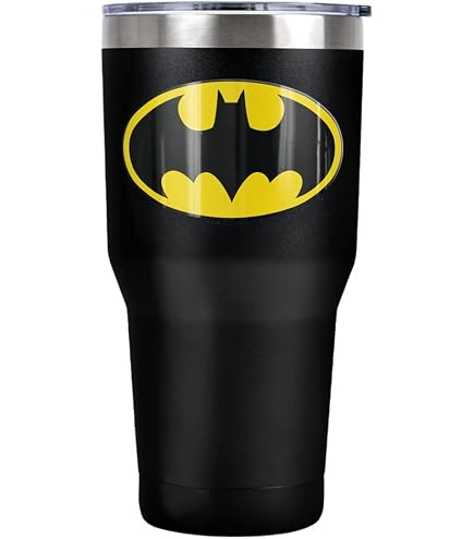 Spoontiques Batman Etched Stainless Steel Tumbler – 16oz Insulated Double Wall Tumbler With Sliding Lock Lid, 5 5/8 Inches Tall