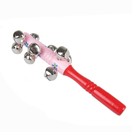 Gbell Cute Rainbow Musical Rattle Toys for Infants, Toddler Wood Jingle Ring Handbell Educational Toys for Baby Girls Boys 0-36 Months,Random Color (B)